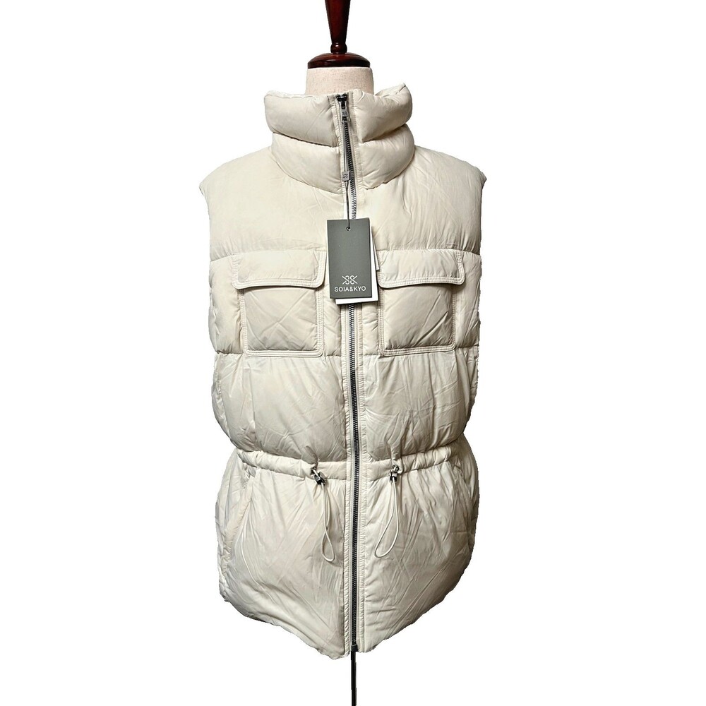 NWT Soia & Kyo Women's L Deanna Down Puffer Vest Coat Cream Winter Outdoors Lux